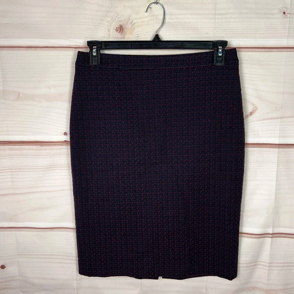 Ann‎ Taylor Skirt Womens 10 Blue Red Texture Pencil Straight Lined Knee Length